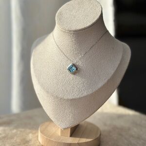 Natural blue topaz pendant hidden bail sterling silver s925